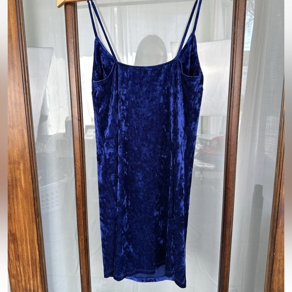 Forever 21 Velvet Slip Dress Small Blue Spaghetti Strap Whimsigoth 90s Mini - Picture 3 of 7